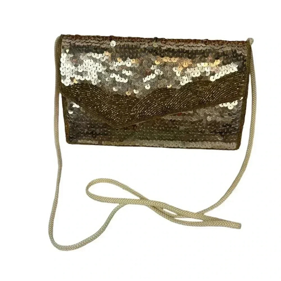 La Régale gold sequined evening bag with cording strap - Picture 1 of 8